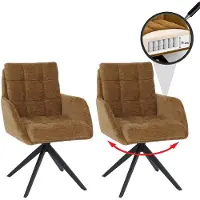 Mendler Set van 2 eetkamerstoelen -Q36, draaibare keukenstoel met automatische terugkeerfunctie, chenille (680 g/m²) Oeko-Tex-gecertificeerd metaal MVG ~ mosterdgeel