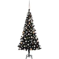 Syfax Kunstkerstboom met verlichting en kerstballen 120 cm PVC zwart