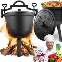 Berdsen Gusseisenen braadpan van 8 liter, geschikt voor wildgerechten op het kampvuur/de barbecue. Model: BD-482, artikelnummer: 348200
