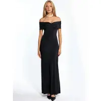 Hiccups for Kids Off-Shoulder Split Gedetailleerde Zand Maxi-jurk