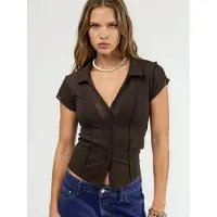 Busem Gestructureerde Gebreide Korte Mouw Shirt met Knopen