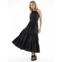 Busem Rimpelige Halter Nek Maxi Jurk