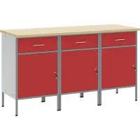 vidaXL Werk Cabinet met lade 3 st Rood en Grijs 150 x 55 x 85 cm