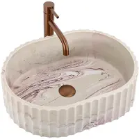REA - Opzetwastafel Margaret Gio Kunststeen (Kunstmatig Composietsteen), Beige, Imitatiesteen, Ovaal - 49,5 x 35,5 x 15,5 cm
