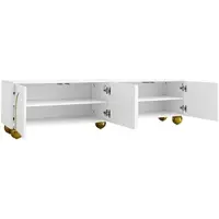 OKWISH Tv Meubel - 4 Deuren Met Push Open - 170×38×44 Cm - Verborgen Planken En Gouden Poten - Spaanplaat Wit