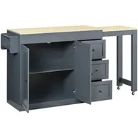OKWISH Keukeneiland - Uitschuifbaar Werkblad en 3 Lades - Voor Keuken en Eethoek - MDF Grijs - 112-186,8x45x93 cm