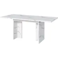 STILVORA Eettafel - Uittrekbare Eettafel 140–180 Cm Met 30 Mm Dik Tafelblad - Geschikt Voor 6-8 Personen Met Opbergruimte Onder Tafel - MDF - Wit Marmer