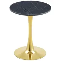 OKWISH Bijzettafel Rond - Zwart Marmerlook Tafelblad - Gouden Metalen Poot - Voor Woonkamer En Leeshoek - MDF Metaal - 60×72 cm