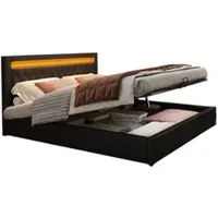 OKWISH Fluweel Gestoffeerd bed 140×200 cm - Tweepersoonsbedden Met Opbergruimte - Voor Luxe Slaapkamers - Opbergruimte Boxspring - Voor Stellen En Volwassenen - Met USB & LED - Donkergrijs