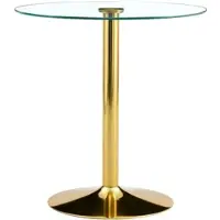 OKWISH Bartafel – Ronde Glazen Tafelplaat – Voor Woning En Horeca – Metaal Goud Transparant – 89 x 92 cm