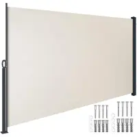 TecTake Uitschuifbaar Windscherm met Oprolmechanisme - 300 x 180 cm - Zijluifel met Aluminium Frame- Zonnescherm - Tuinscherm - Beige Balkonscherm - Ondoorzichtbaar Privacyscherm - Markiesdoek