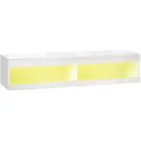 OKWISH TV Meubel - Wandhangend - RGB Led Verlichting In 16 Kleuren - Open Opbergruimte En Kabelmanagement - Hoogglans Wit - 140 X 40 X 30 Cm