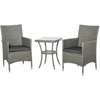 OKWISH Bistroset 3-delig - 2 Stoelen Met Tafel En Kussens - Voor Balkon, Terras En Tuin - Metaal, Gehard Glas En Aluminium - Grijs