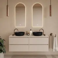Fontana Proma badkamermeubel 160cm met zwarte waskommen en LED spiegels warm linnen