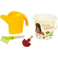Klein Toys Little Foot zand tuinset - 2L zandemmer, handschep, handhark en gieter - gerecycled plastic - multicolor