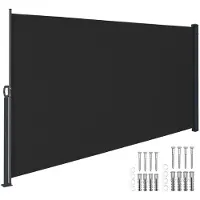 TecTake Uitschuifbaar Windscherm met Oprolmechanisme - 300 x 160 cm - Zijluifel met Aluminium Frame- Zonnescherm - Tuinscherm - Zwart Balkonscherm - Ondoorzichtbaar Privacyscherm - Markiesdoek