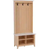 MCW Garderobekast -P28, staande garderobekast met schoenenrek en zitbank, 3 haken, 4 opbergvakken, melamine, 170 x 76 x 39 cm ~ naturel, wit