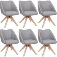Mendler Set van 6 eetkamerstoelen -Q52, keukenstoel, draaistoel, gestoffeerde stoel, eettafelstoel, draaibaar, hout, kunstleer ~ lichtgrijs
