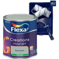 Flexa Voordeelpakket Creations - Muurverf - Extra Mat - Early Dew - Groen - 1 Liter + Muurverf Roller - 5 Delig
