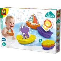 SES Creative Tiny Talents Badbootjes - Safaridieren - Vanaf 10 Maanden - 3 Bootjes met Figuren - Badspeelgoed - Motorische Ontwikkeling - Schoencadeautjes Sinterklaas