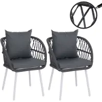 Mendler Set van 2 tuinstoelen -Q38, tuinstoel met armleuningen, aluminium vlechtwerk Rope ~ frame lichtgrijs, bekleding antraciet