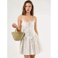 Busem Bloemen U Hals Mini Jurk met Strik Detail