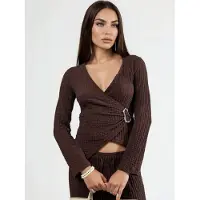 Busem Textuur V-hals Wrap Top met Riem