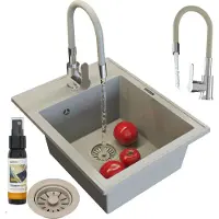 Granitan Granieten Spoelbak Nero 50x40cm - Spoelbakken met Kraan en Sifon - Spoelbak Keuken Beige