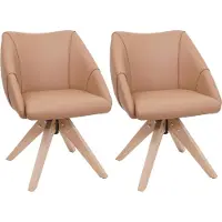 Mendler Set van 2 eetkamerstoelen -Q52, keukenstoel, draaistoel, gestoffeerde stoel, eettafelstoel, draaibaar, hout, kunstleer ~ lichtbruin