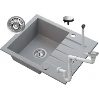 Granitan Spoelbakken Keuken Granieten Tinos - Enkele Spoelbak - met Sifon - 57,4x47x16cm - Grijs