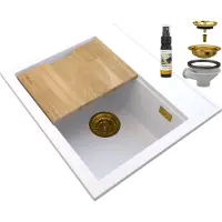 Granitan Granitische Spoelbak Foxal Enkel Met Snijplank en Gouden Sifon