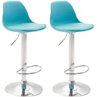 CLP Set van 2 barkrukken, model Kiel, van kunststof, met verstelbare hoogte en 360 graden draaibaar | Kleur: blauw, frame: chroom