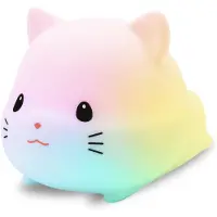 Vulpes goods Nachtlampje Kinderen - LED Licht & 8 Kleuren – Nachtlampje Babykamer – Poes – USB-Oplaadbaar – Dimmer – Timer – Draadloos - Kindvriendelijk