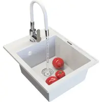 Granitan Granieten Spoelbak Nero 50x40cm - Spoelbakken met Kraan en Sifon - Spoelbak Keuken Wit