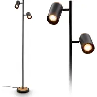 Briloner Duta - Vloerlamp met 2 lichts – GU10 fitting – zwenkbaar – staande lamp met schakelkabel – zwart en hout – 26x26x159,5 cm