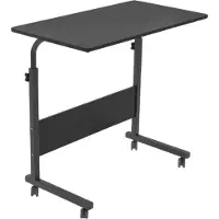 FLOKOO Laptoptafel op Wieltjes - Zwart Waltnoot - In Hoogte Verstelbaar - Bedtafeltje met Wielen - Ontbijttafel
