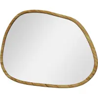 Northio Asymmetrische wandspiegel, 70X50Cm. Badspiegel met houten frame, antioxiderend. Geschikt voor badkamer, woonkamer, hal, slaapkamer. Natuurlijk design