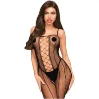 Penthouse Drop-Dead - catsuit met open kruis - netstof en strepen - zwart