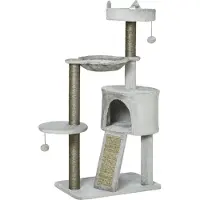 Northio Kratzboom voor katten met kattenhol en sisalpaal, speelboom met helling, kattenspeelgoed, lichtgrijs, 113 cm