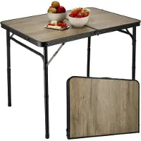 Discountershop Klaptafel 90x60cm - Inklapbare Campingtafel met Verstelbare Hoogte 40/70cm - Belastbaar tot 30 kg - Opvouwbare Vouwtafel met Handvat - Tuintafel Houtlook voor Camping, Balkon, Picknick en Caravan