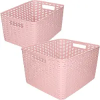 Forte Plastics Opbergboxen / opbergmandjes set - 5x stuks - rotan kunststof - roze - met inhoud 18 en 28 liter