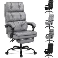 ALFORDSON Dubbel Laags Bureaustoel - 150° Kantelbare Hoge Rugleuning - 360° Draaistoel Met Voetensteun - Ergonomische Computerstoel - Stoffen Uitvoering - Grijs