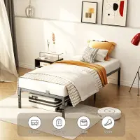 KUTAS Eenpersoonsbed 90x200 cm - Heavy Duty Metalen Bedframe - Met Lattenbodem en 32 cm Opbergruimte - Voor 1 personen - Draagkracht 200 kg