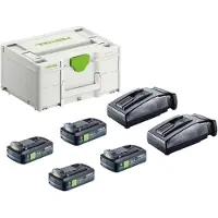 Festool energieset SYS 18V 4xTBX4/2xTCL6 met 4x BP 18 TBX 4 C-ASI accu 18 V 4,0 Ah ( 4x 578745 ) + 2x TCL 6-lader ( 2x 201135 ) + Systainer
