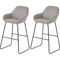 Northio Grijze fluwelen set van 2 barstoelen met metalen poten