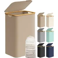 Songmics - Wasmand - Opklapbaar Deksel - Afneembare Waszak - Bamboe Handgrepen