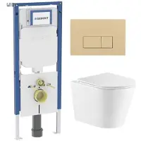Geberit QeramiQ Dely Toiletset - 36.3x51.7cm - diepspoel - rimless - UP720 inbouwreservoir - softclose toiletzitting - bedieningsplaat beige - rechtehoekige knoppen - met Burda frame - wit glans