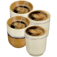 Mica Decorations Koffiemok Ethan - 4x - terra en creme kleur - zonder oor - 7 x 8 cm - porselein