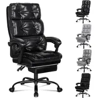 ALFORDSON Dubbel Laags Bureaustoel - 150° Kantelbare Hoge Rugleuning Stoel - 360° Draaibare Computerstoel Met Voetensteun - Luxe Kunstleren Executive Stoel - Glanzend Zwart