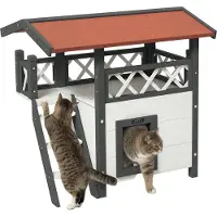 PawHut Katzenhaus mit Treppe und Dach D30-076V02